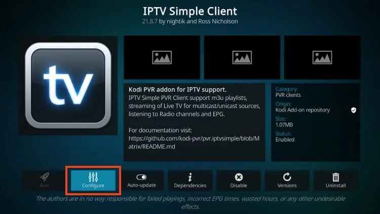 Kodi Add-on repository kategorier med "PVR-klienter" fremhævet med blå. Viser forskellige tilføjelsestyper tilgængelige.